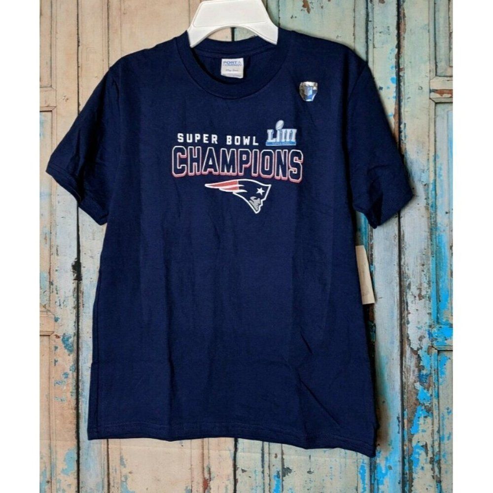 Port & Company Youth Medium New England Patriots Blue Super Bowl Champs NWT